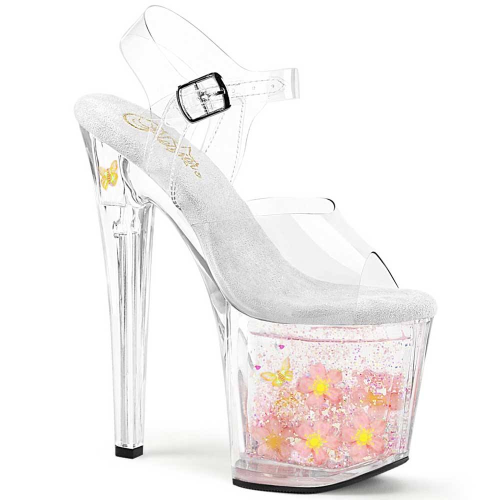 Pleaser - ENCHANT708AQUA01 Sandale à bride à la cheville, Pole dance chaussures - Transparent/Rose Product image